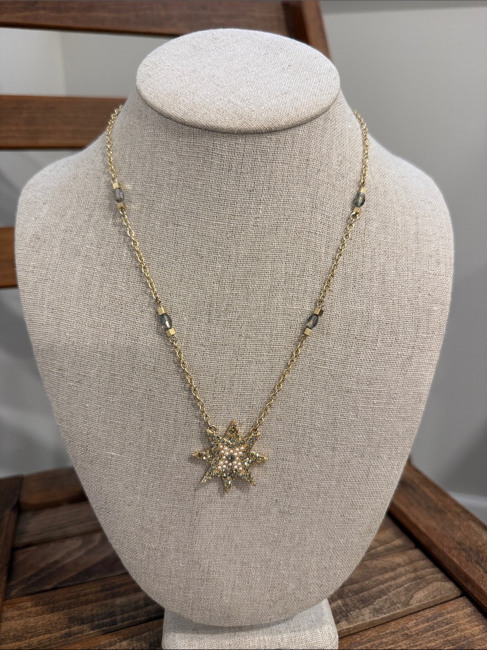 Gold-Tone Star Crystal & Faux Pearl Necklace